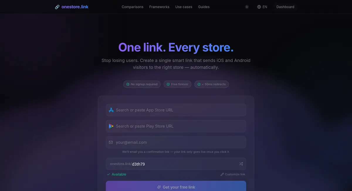 Le site de OneStore.link, en ligne.